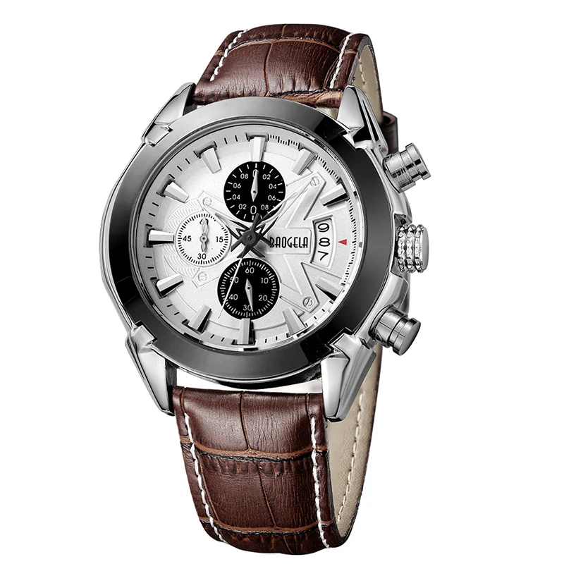 

BAOGELA reloj hombres Men Watch Genuine Leather Strap Male Waterproof Sport Quartz Chronograph Wrist Watch Men orologio uomo