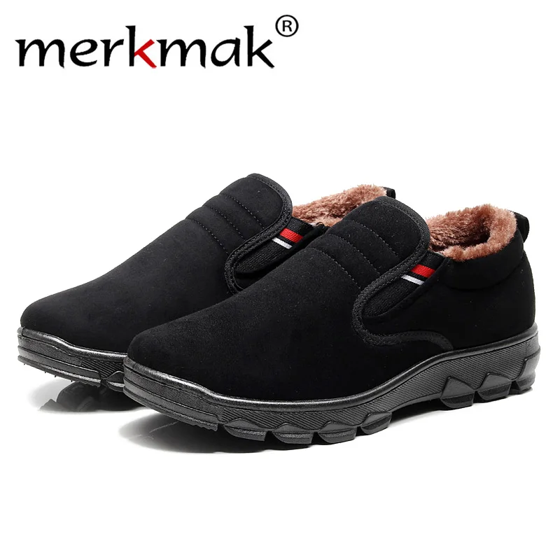 

Merkmak New Fashion Men Winter Shoes Solid Color Snow Boots Plush Inside Antiskid Bottom Keep Warm Waterproof cotton Boots