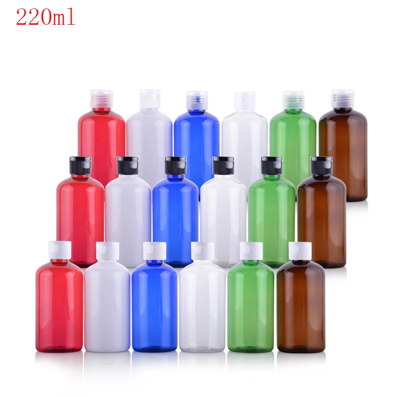 (40pcs/lot)220ml clear Flip top cap refillable bottle round Bottles Transparent/brown/green/blue