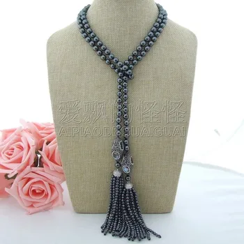 

N100701 45'' 8mm Hematite Necklace Abalone Shell Pendant
