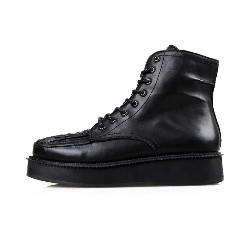 Mens Genuine Leather Lace Up Platform Punk Creepers Ankle Boots