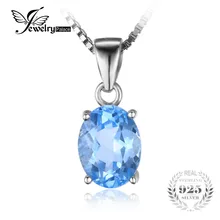 JewelryPalace 2.1ct Oval Sky Natural Topacio Azul Piedra Solitario Colgante Esterlina del Sólido 925 de Plata Sin una Cadena de Joyería