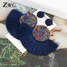 ZWC moda Bohemia borla Vintage declaración gota pendientes para mujer negro rojo amarillo grandes pendientes colgantes de flecos 2019 joyería(China)