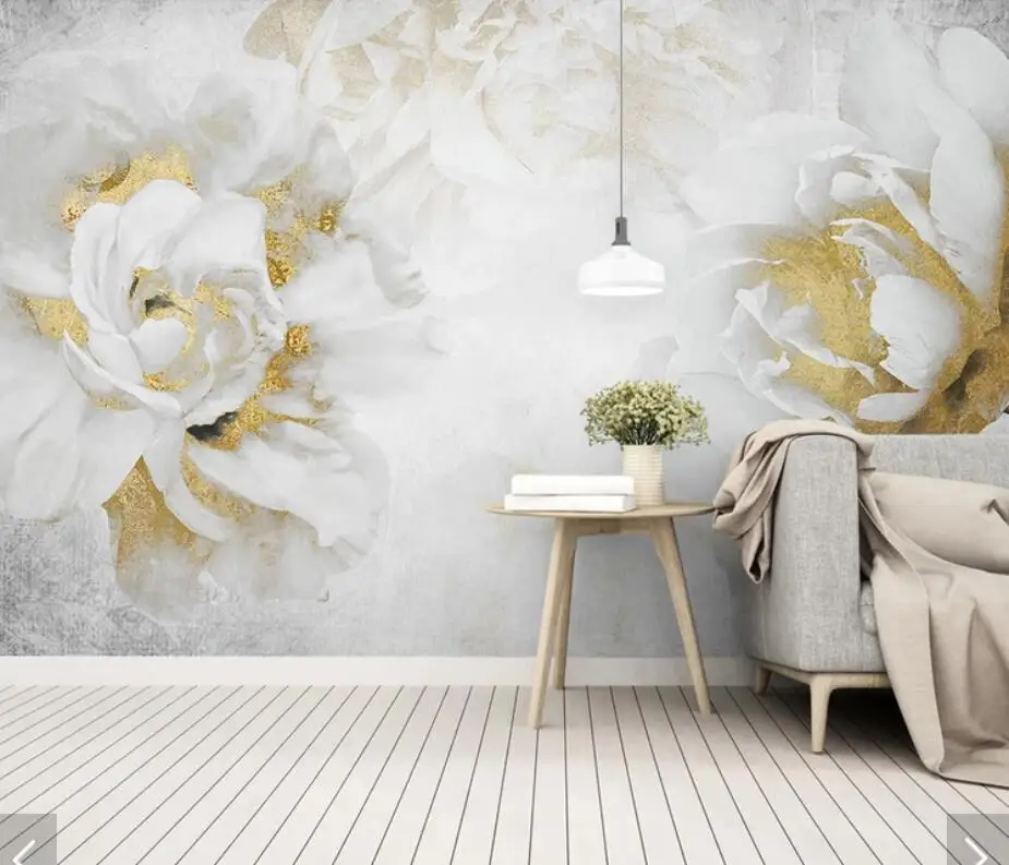 3D Gold Rose Flower Wallpaper Mural Contact Paper Wall Murals Decals