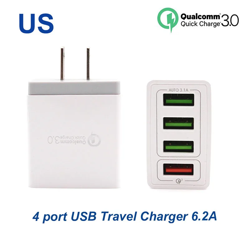 4 порта зарядное устройство для путешествий 3,0 A Быстрая зарядка USB зарядное устройство быстрое зарядное устройство для samsung Galaxy S8 Xiaomi 5 iPhone адаптер EU/US разъем