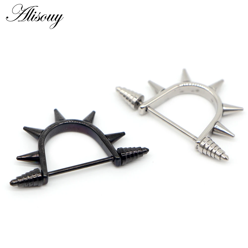Alisouy Spike earrings cool ear stud stainless Steel body piercing jewelry for man woman fashion sharp series 1 pair Nipple Ring - Image 2