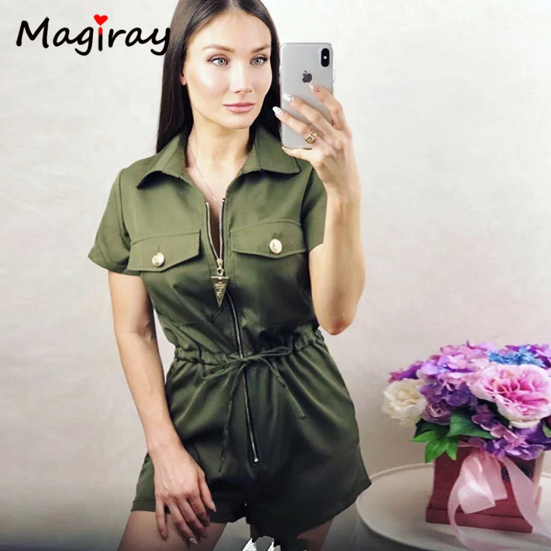 army green Magriay летняя одежда армейский зеленый комбинезон с высокой талией тонкие свободные детские комбинезоны женский комбинезон на молнии карман Повседневная Уличная одежда - Цвет: army green