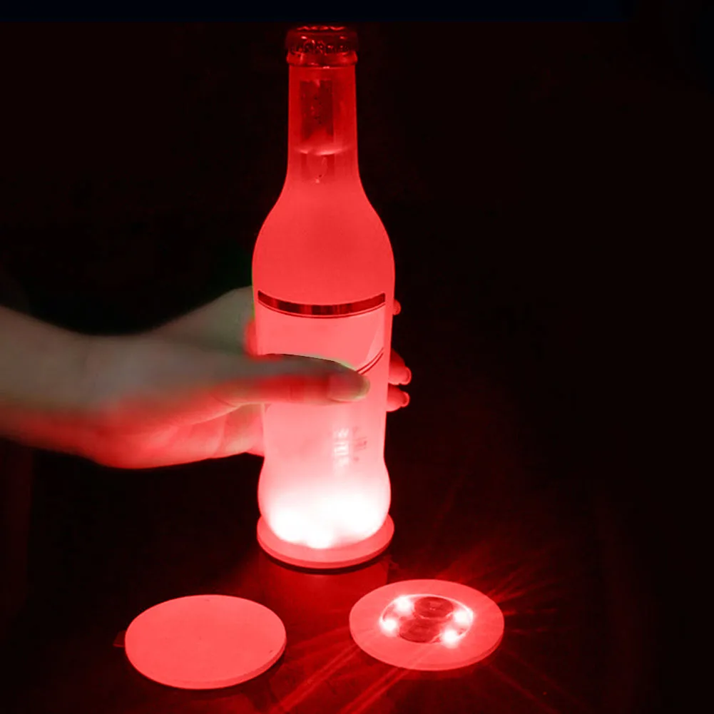 

3 Modes LED Coasters Wine Bottle Flat Slightly Cushioned Foam Core Board Battery Powered 4 Lights Color Changing Party Nightclub