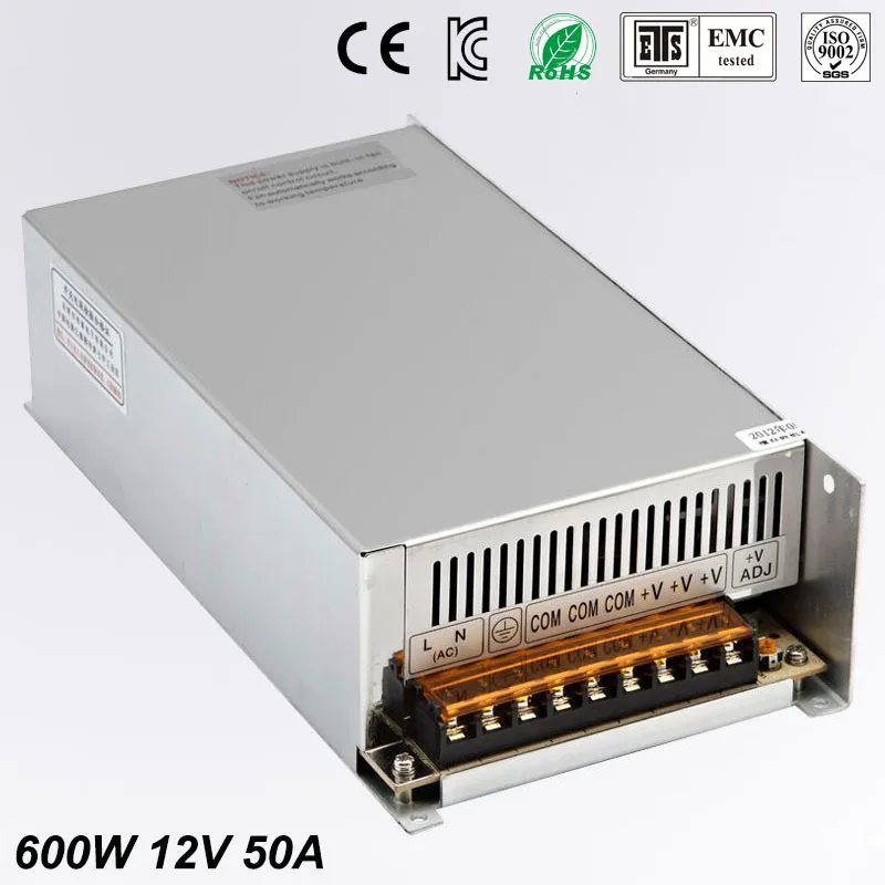 

Best quality 12V 50A 600W Switching Power Supply Driver for LED Strip AC 100-240V Input to DC 12V free shipping