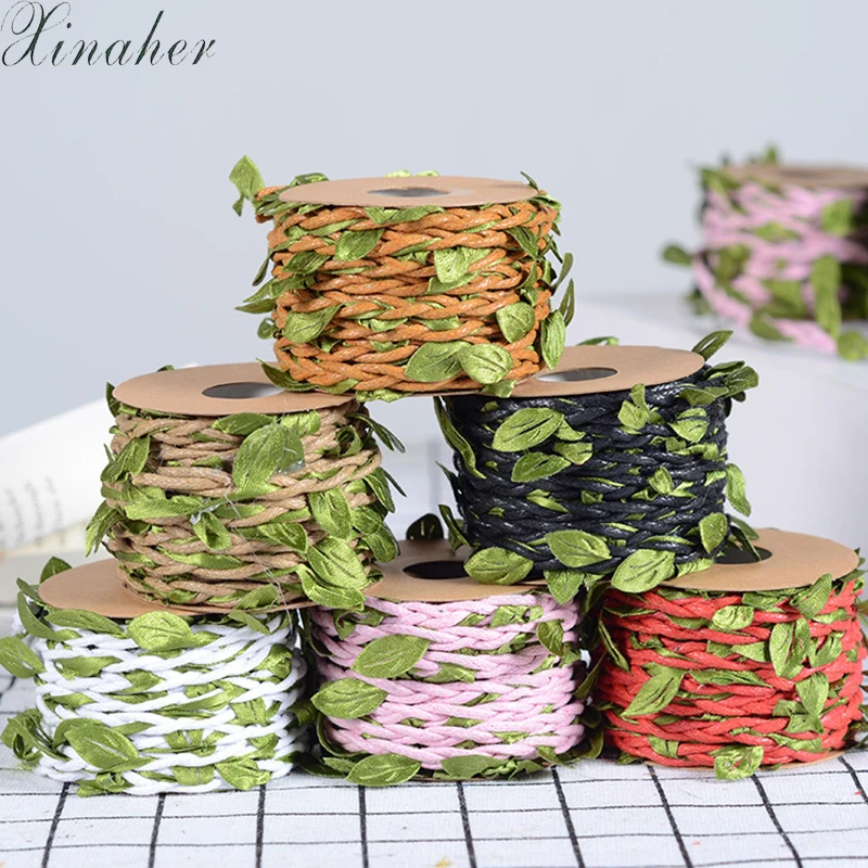 5m/roll Handmade DIY Artificial Green Leaf Hemp Ropes Flower Garlands