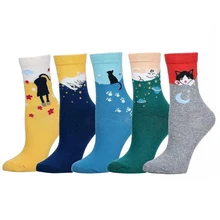 Разноцветные Милые Женские Повседневные Удобные хлопковые носки в стиле Харадзюку с изображением кота, женские хлопковые носки на осень и зиму