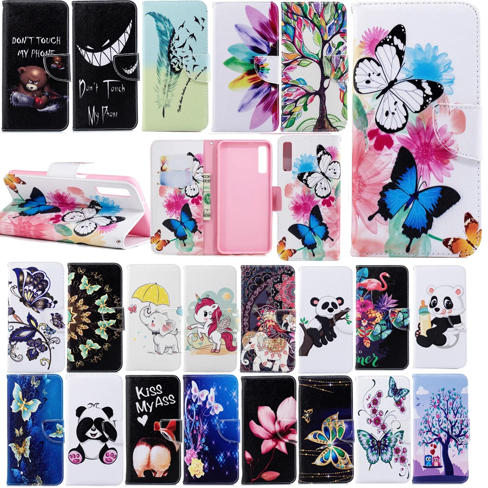 Folio Patterned PU Leather Flip Wallet Phone Case Cover For Samsung A7 2018 A750 J4 J6 Plus 2018 Stand Luxury Leather Capa Coque (6)