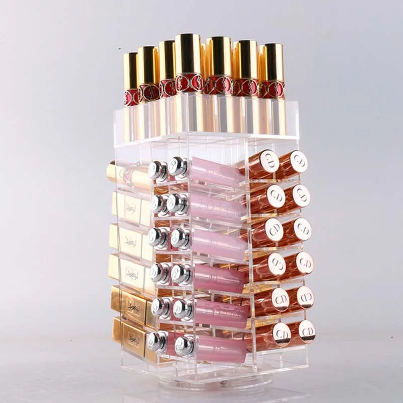 Rotating Acrylic Makeup Organizer Storage Case Lipstick Holder Boxes Rotating Lip Gloss Display