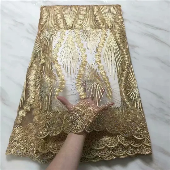 

Wholesale Price yellow embroidered lace african cord Lace High quality african french mesh lace fabric with beads for party