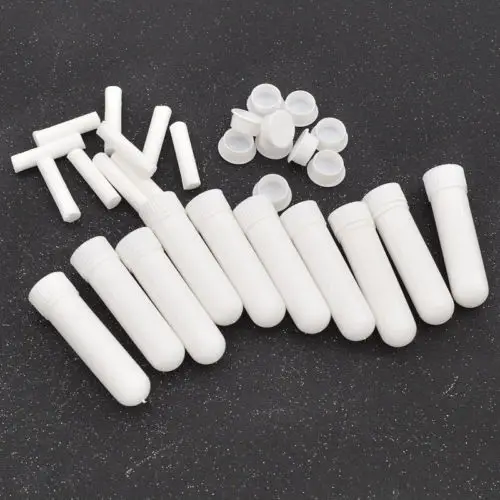 20Pcs/set Empty White Plastic Blank Nasal Aromatherapy Inhalers Tubes Sticks With Wicks For Essential Oil Nose Nasal Container