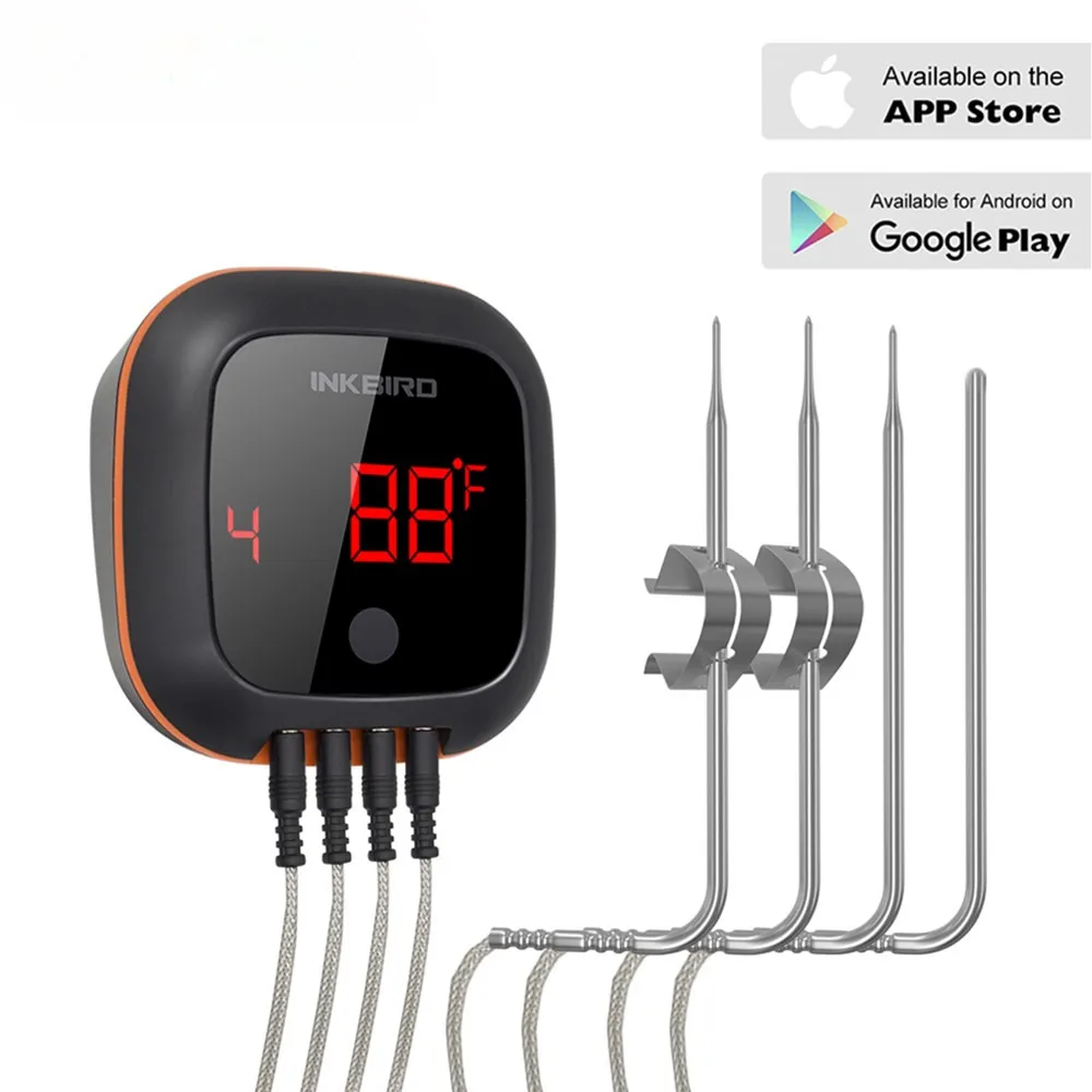 Bluetooth and WiFi Meat Thermometer IBBQ-4BW, Smart Wireless Grill  Thermometer, 4 Color Probes | Mobile Notification, High/Low Timer,  Rechargeable