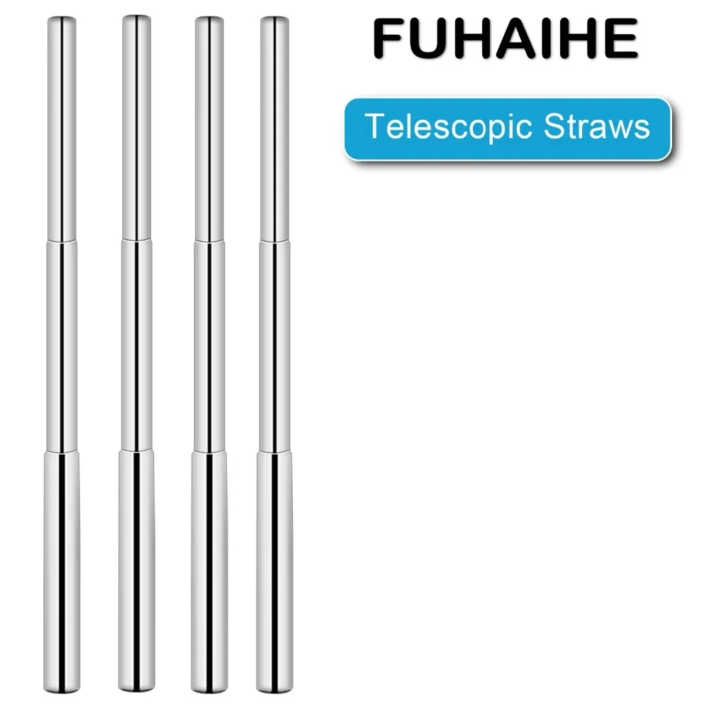 

FUHAIHE 1/2/4 pcs Reusable Drinking Straw Stainless Portable Straight Metal Straw Telescopic Drinking Tool Party Bar Accessory