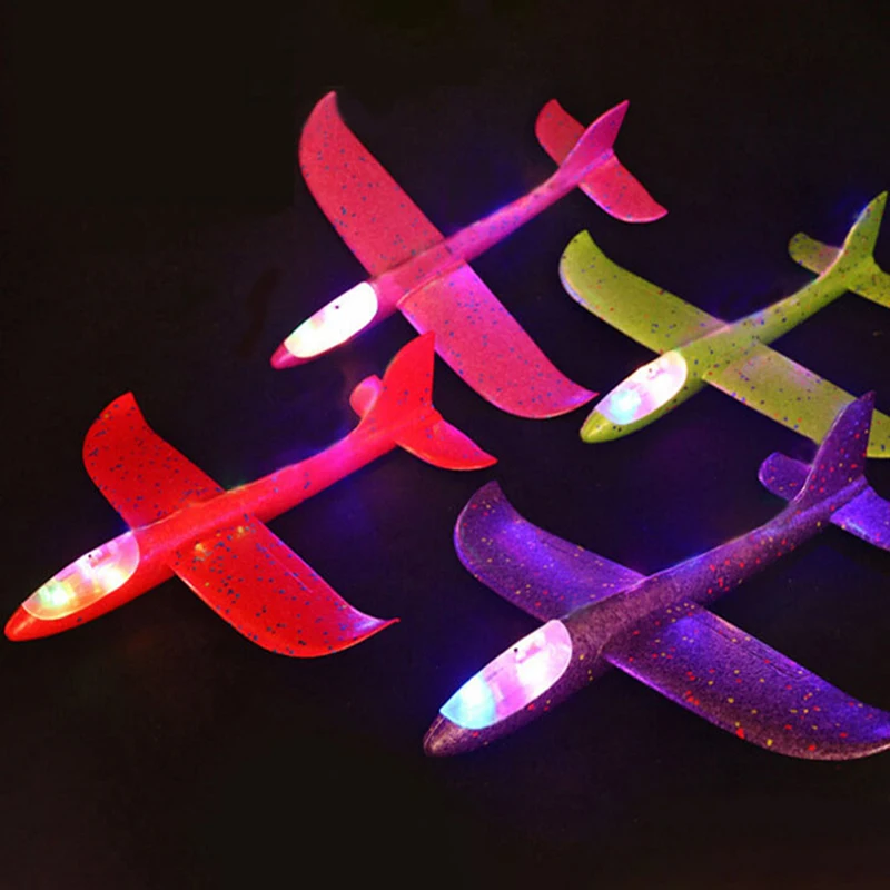 

48cm Aircraft Hand Throw Flying Glider Foam Plane LED Light-up Luminous Toys for Children DIY Airplane Model Kids Boys Gift