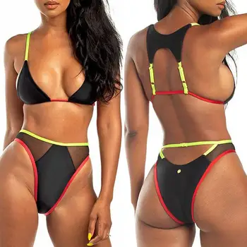 

Black Mesh Bikini High Waist Swimsuit 2020 Women Swimwear Patchwork Bikini set Sexy Bather Push up Bathing Suit Swim Wear Lady