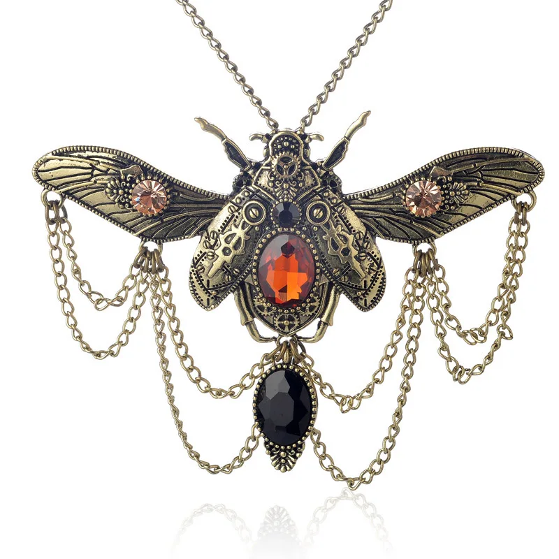 

Retro punk necklaces animal insect beetle pendant necklace steampunk jewelry for men women ancient Copper statement jewelry