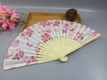 

50pcs Plum blossom rose silk hand fan with bamboo ribs craft fan wedding bridal shower favor party gift wen6545