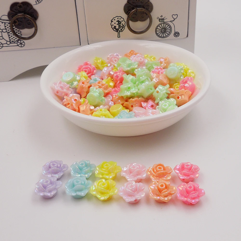 

13mm color Mix AB Color 30pcs Flat Back Acrylic Cabochon Scrapbook 3D Rose Flower Fit Phone Embellishmen diy bead for jewelry