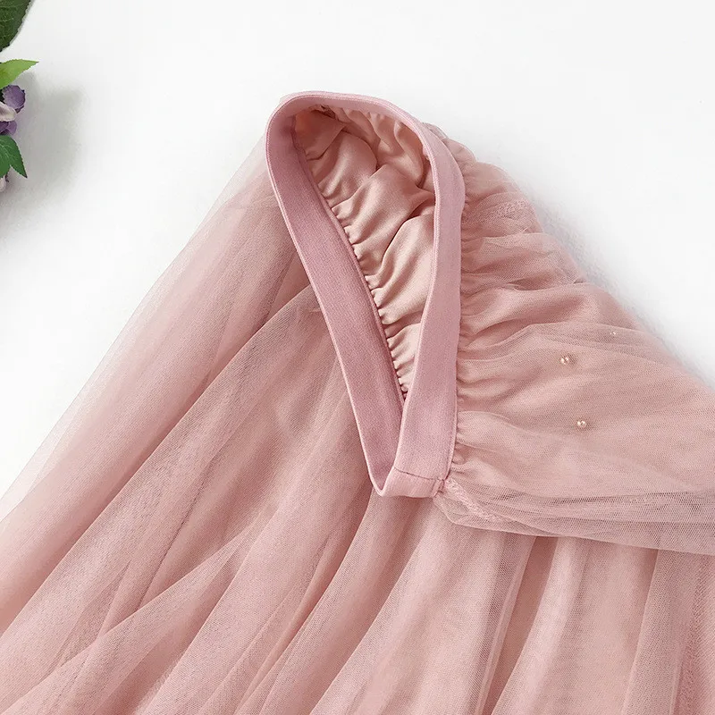 AcFirst Pink Spring Lace Women Skirt Casual Women High Waist Pleated Ankle Length Skirts Mesh Clothing All-match Ball Gown AcFirst Pink Spring Lace Women Skirt Casual Women High Waist Pleated Ankle Length Skirts Mesh Clothing All-match Ball Gown