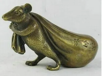 

ORIENTAL HANDWORK CARVING Lucky mouse bronze Statues