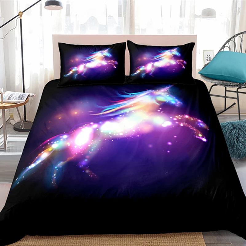 Fanaijia Conjunto De Ropa De Cama De Unicornio Para Ninos Y Ninas Funda Nordica De 3 Piezas Colcha De Unicornio Brillante Purpura Talla Unica Juegos De Ropa De Cama Aliexpress