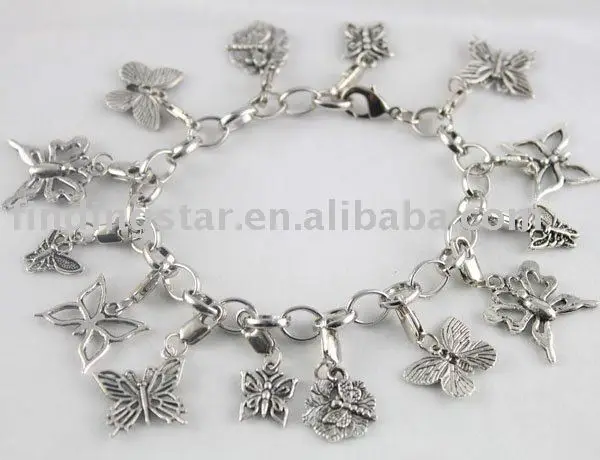 5 шт. тибетская Серебряная бабочка подвеска в виде стрекозы Браслеты #20002