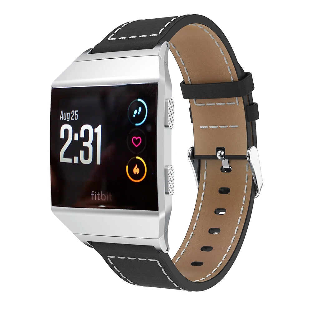 Кожаные браслеты совместимы с Fitbit Ionic, аксессуары для бретелей из натуральной кожи, браслет с острыми белыми линиями для взрослых