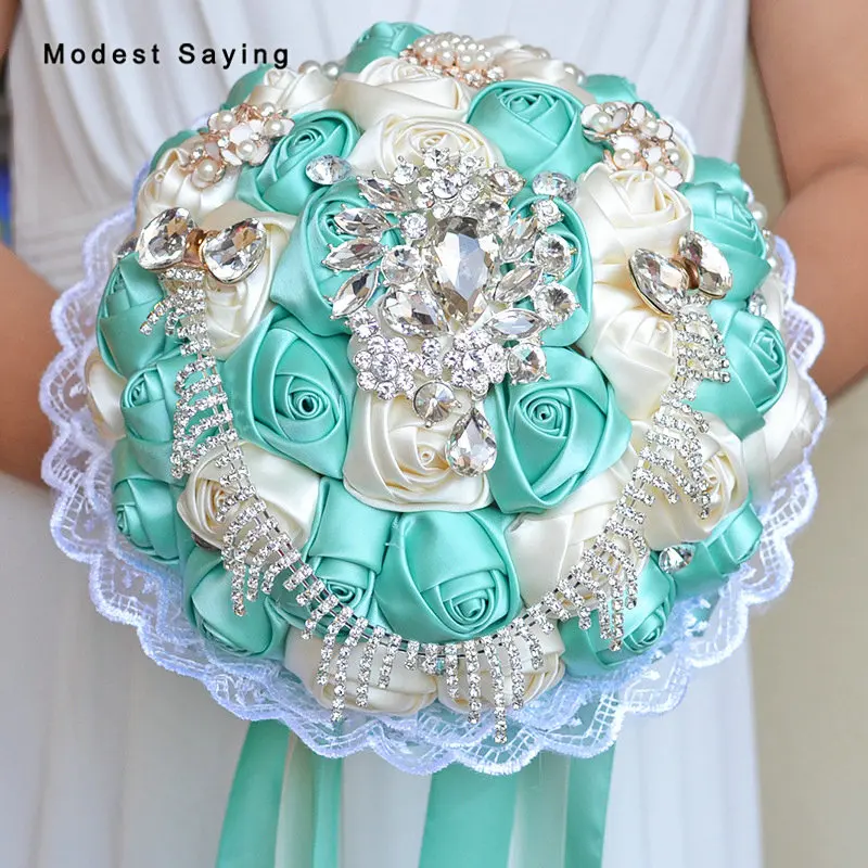 Свадебные букеты из искусственных зеленых роз свадебные романтичные синие цветы