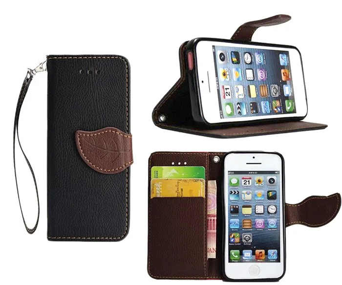 For iPhone 5 5C 5S Leather Case New Fashion Unique Design Leaf Clasp Flip Wallet With Stand Function Colors In Stock |