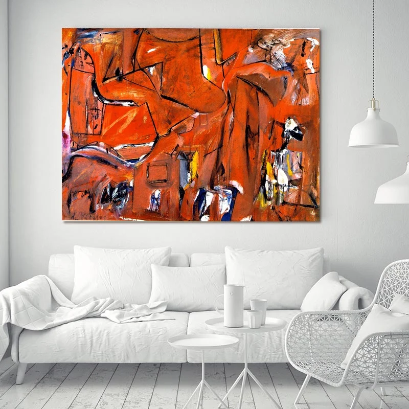 Willem De Kooning художественная шелковая ткань психоделическая Картина маслом Классическая настенная домашняя - Цвет: 19