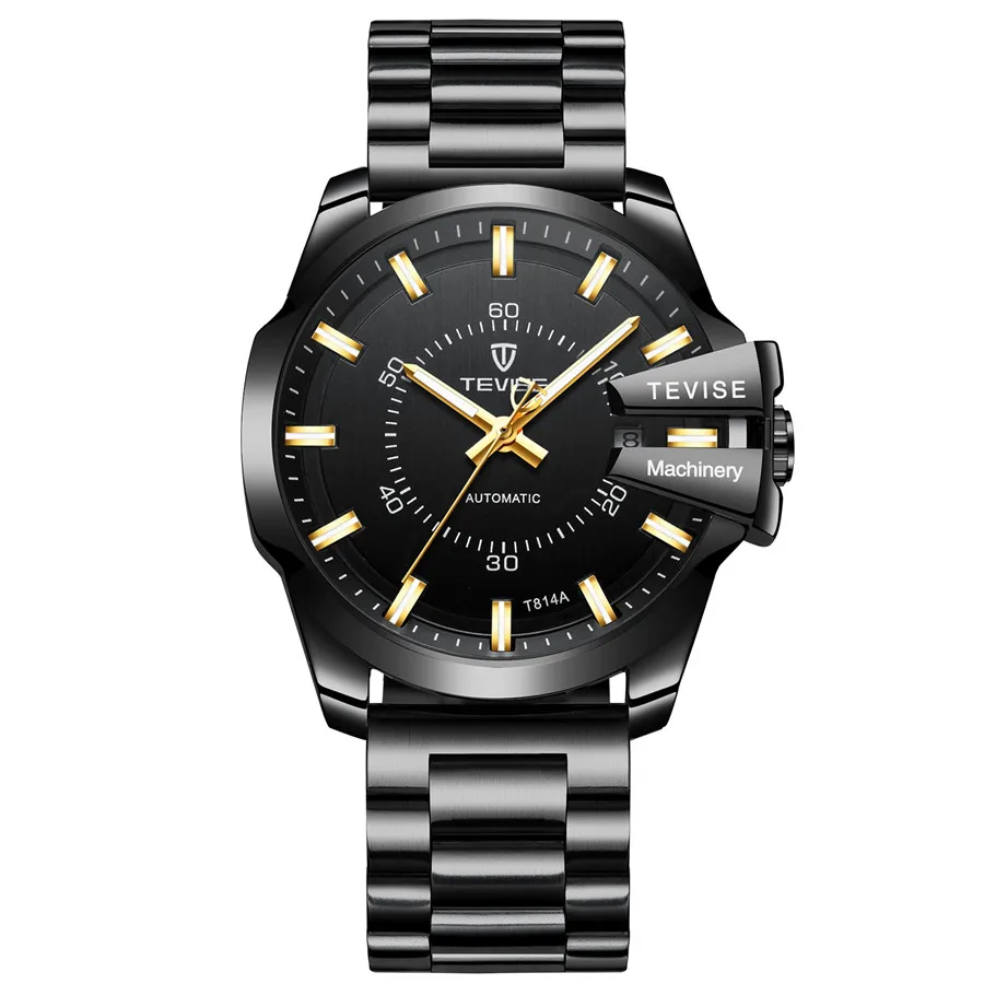Бренд TEVISE, мужские механические часы, светящиеся автоматические часы, мужские роскошные деловые наручные часы, водонепроницаемые часы, Relogio Masculino - Цвет: Black