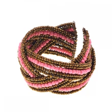Pink Helix Bracelet Hot Pink and Fuchsia Spiral Rope Design Pink Pink Toned Seed Bead Patterned Bracelet