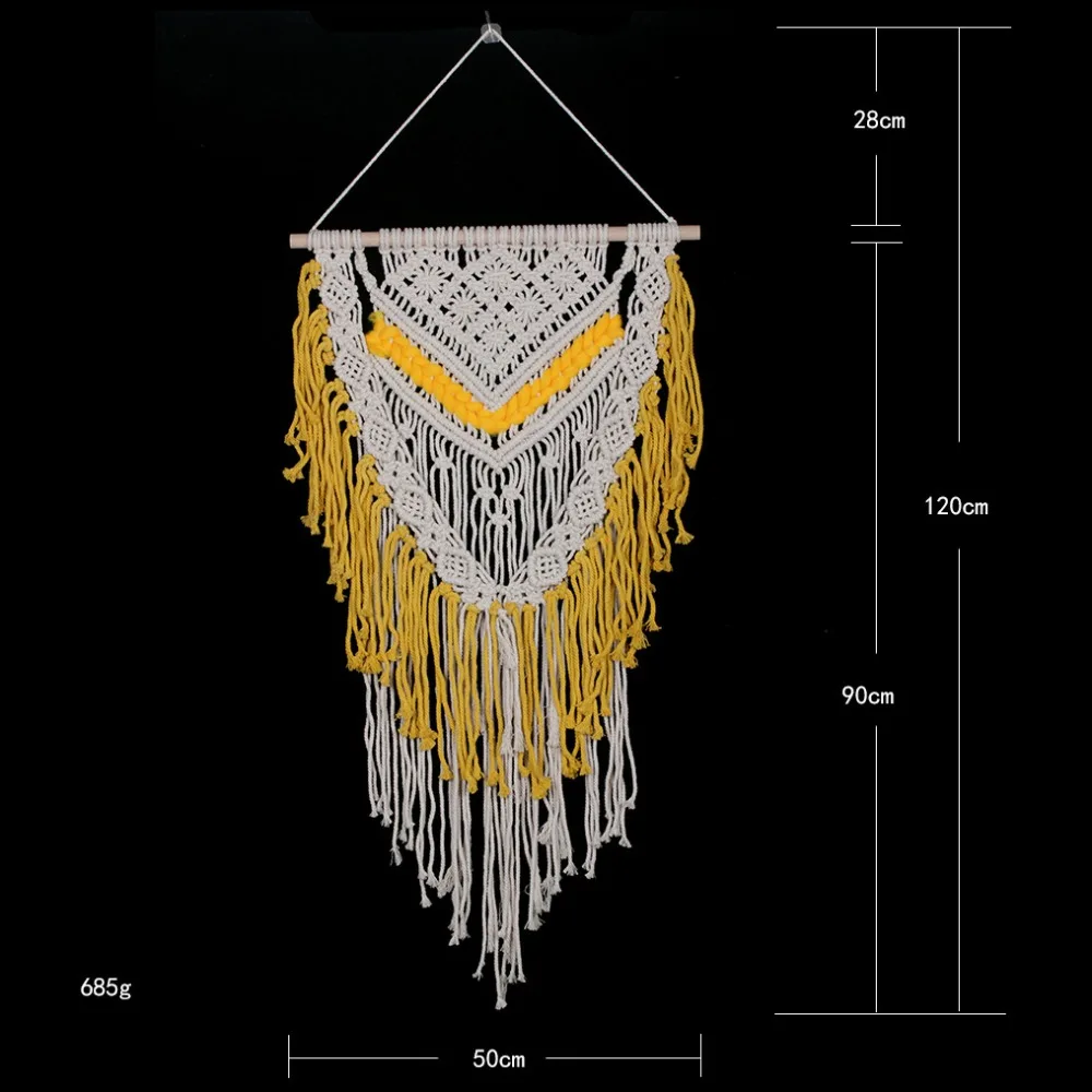 Богемное макраме настенное искусство ручной работы из хлопка на стену элегантный желтый синий скандинавский гобелен с кисточками ткани креативный домашний декор