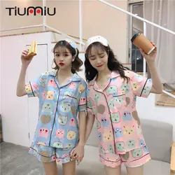 2018 Новый пижамный комплект для женщин милый питомец Печатный дамы v-образным вырезом пижамы с короткими рукавами домашняя Ночная Одежда