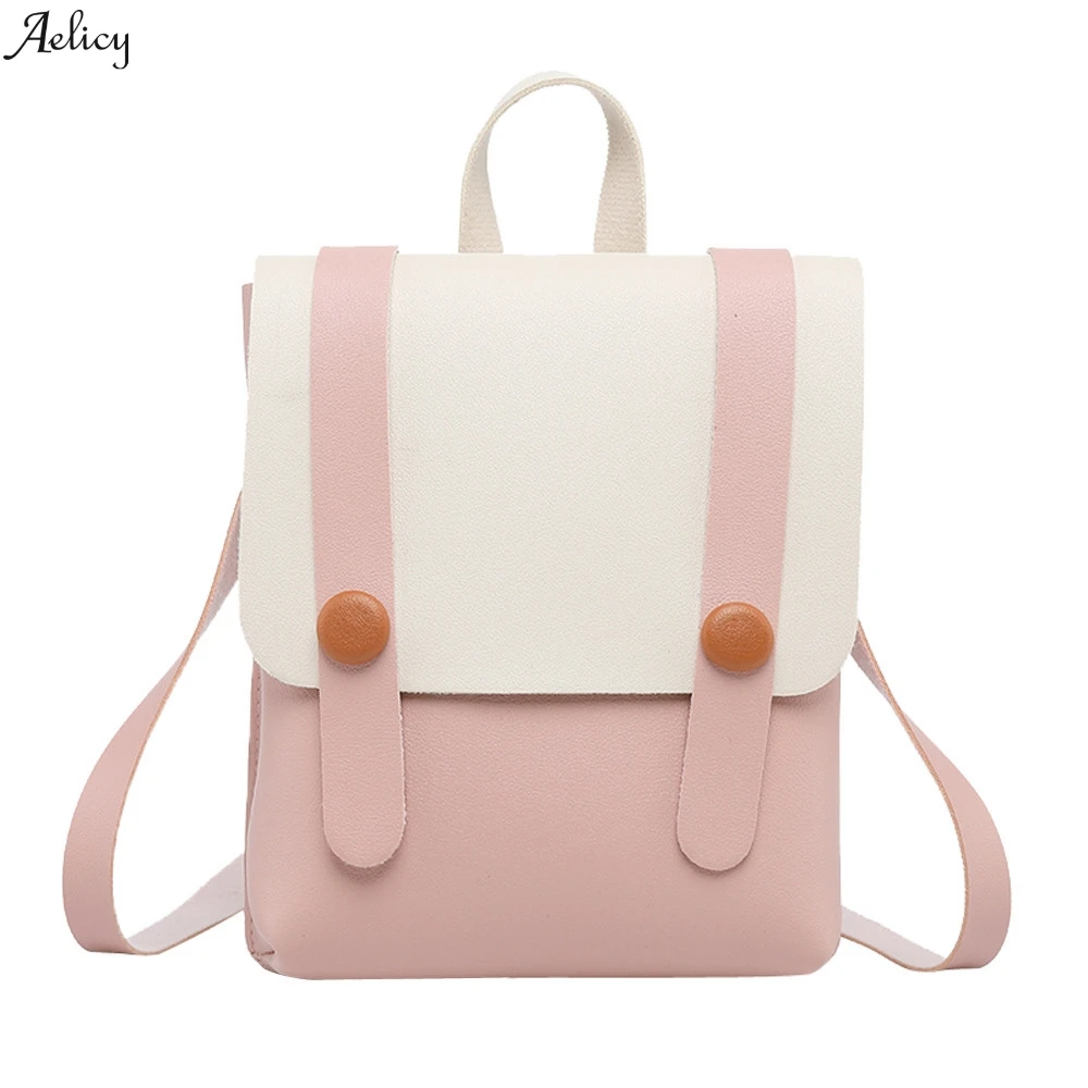 

New Zipper Patchwork High Quality Mini Fashion Women Girl Hit Color Leather Student School Bag Backpack Shoulder Bag
