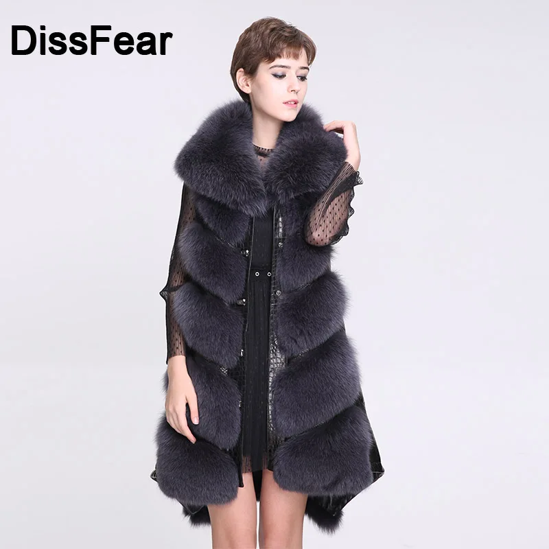 dark gray Новая мода с натуральным лисьим мехом зимний жилет Для женщин, пальто дамы Жиле лисий мех жилет женский High End натуральный мех пальто - Цвет: dark gray