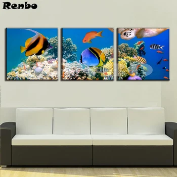 

3 PCS DIY Diamond Painting Cross Stitch Crystal Needlework Diamond Embroidery Undersea World Animals Colorful Fishes A80