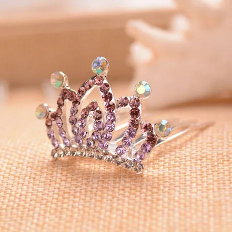 Яркие стразы, маленькая корона, тиара для девочек, модные вечерние аксессуары для волос - Окраска металла: purple