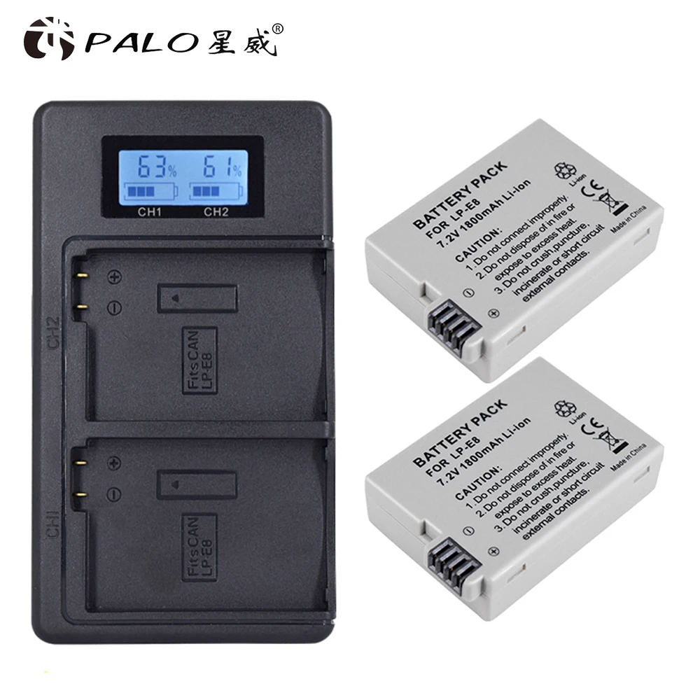 

PALO 2Pcs 1800mah LP-E8 LPE8 LP E8 Battery Batterie AKKU + LCD Dual Charger for Canon EOS 550D 600D 650D 700D X4 X5 X6i X7i T2i