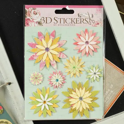 

Craft Floral Stickers, Scrapbook Stickers Embellishments With Real Button Accents 3d Dimensional Stickers Handmade Paper Stick