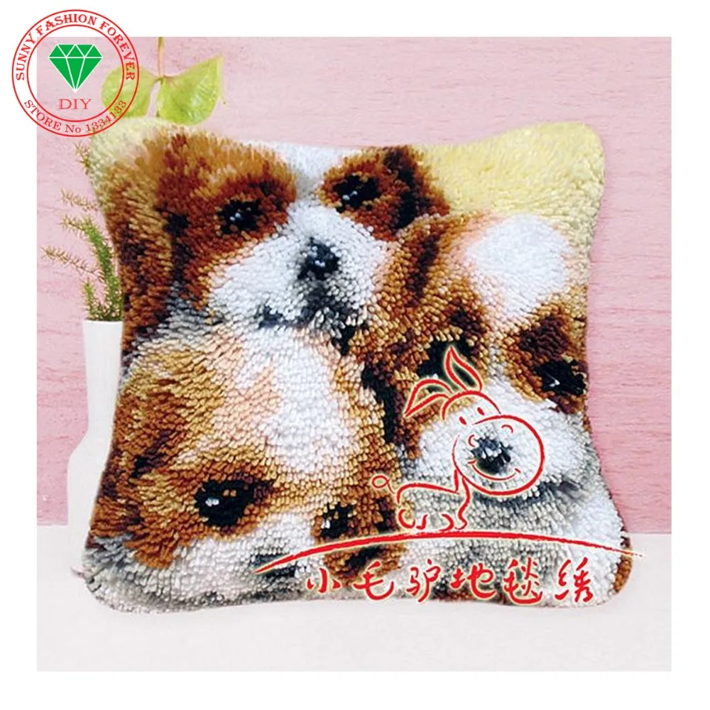 3D-Latch-Hook-Pillow-Kits-Three-Dog-Brothers-DIY-Needlework-Crocheting-Rug-Kits-Yarn-Handmade-Unfinishedb
