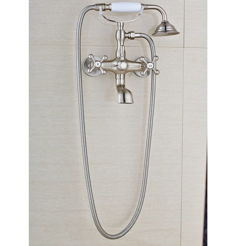 

New Brushed Nickle Dual Holes Tub Shower Faucet Mixer With Ceramic Shower Hand