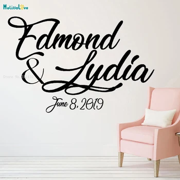 

Wedding Logo Party Decal Modern Calligraphy Dance Floor Personalized Names and Date Vinyl Lettering Huge size Custom YT1321
