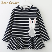 Bear leader/платье для девочек; Новинка г.; Весенняя брендовая одежда для девочек с длинными рукавами и рисунком кролика; кружевная одежда в полоску для девочек; одежда для детей