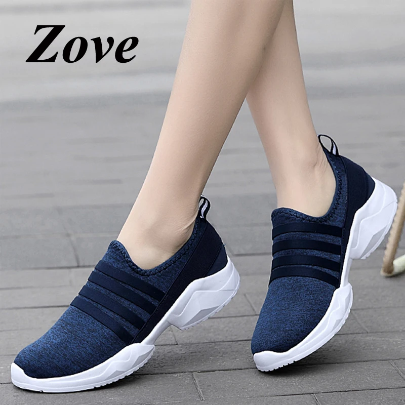 

ZOVE Women Flats Sneakers Shoes 2019 Summer Fashion Slip On Loafers Breathable Knit Mesh Walk Flat Shoes Ladies Shoes chaussure