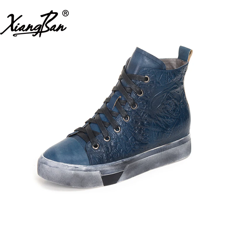 

Xiangban 2018 spring autumn winter women platform boots lace up genuine leather women Martin boots flat heel